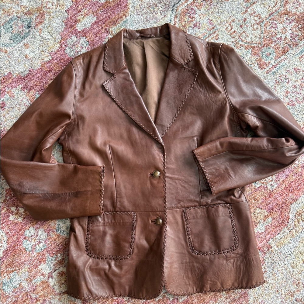 RIZAL elegant brown leather jacket. Made in France
